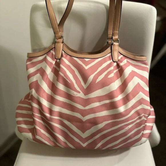 Coach Devin Signature Stripe Pink and White Zebra Print Shoulder Bag - Picture 4 of 9